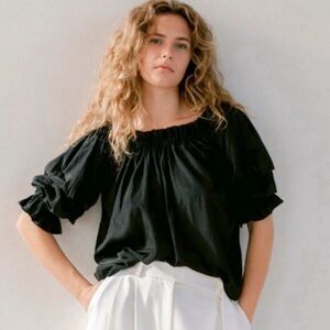 Mersea Women's Tulum Ruffle Sleeve Top In Black